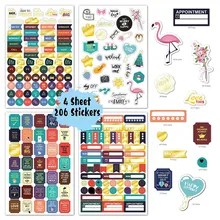 

4Sheets/206Pcs Planner Stickers for Diary Accessories Stickers Notebook DIY Craft Material Scrapbooking for Notebooks Stationery