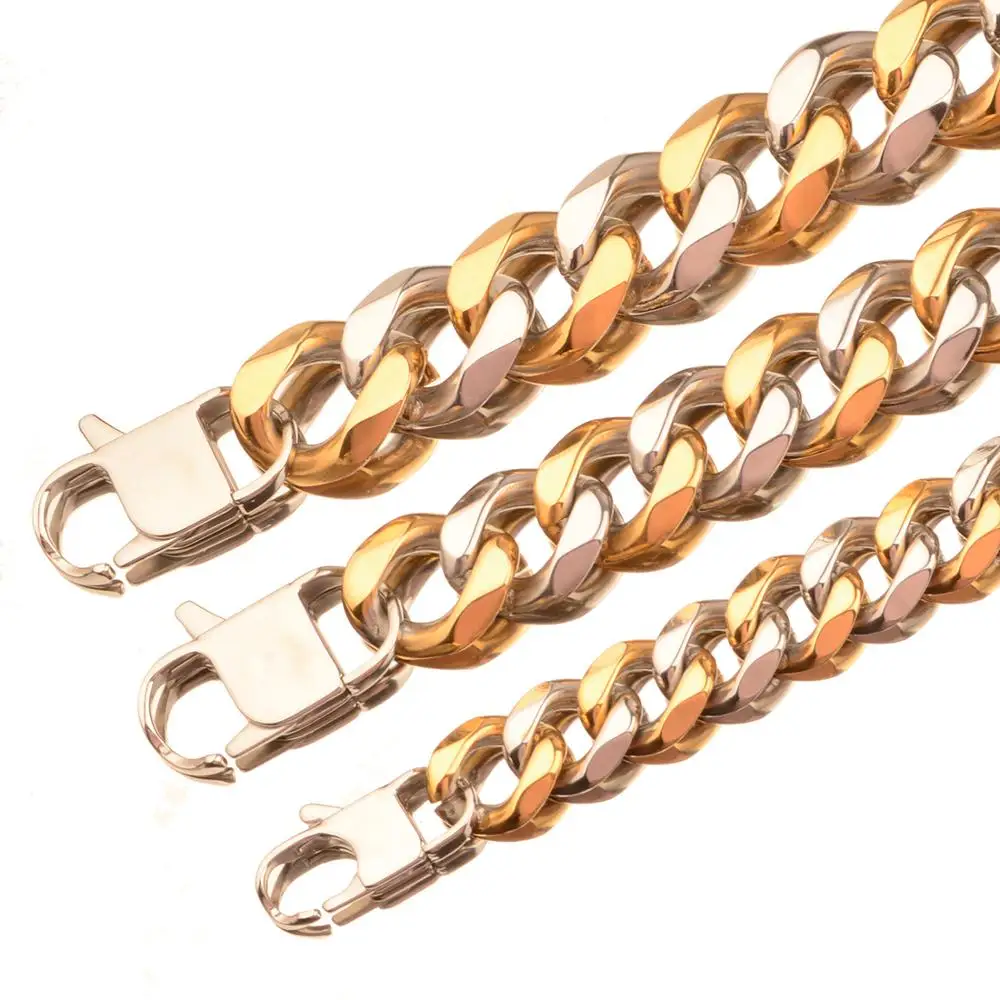 

12mm 15mm 19mm Silver Gold Color For Men Necklace Or Bracelet Stainless Steel Jewelry 7-40 Inches Curb Cuban Link Chain Jewelry