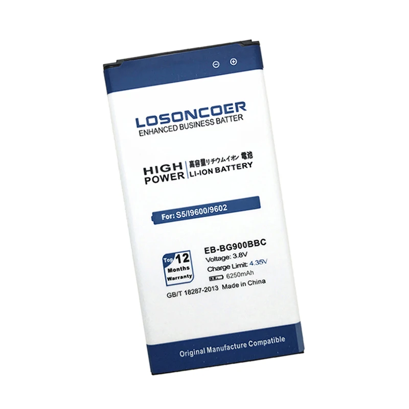 LOSONCOER 6250 мА/ч, EB-BG900BBC Батарея для samsung S5 Батарея I9600 I9602 I9605 G900F G900T G9008 G9009D G9006W G900 акумуляторная батарея