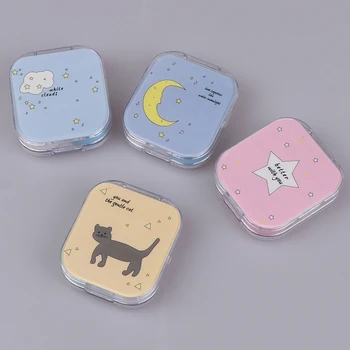 

Cartoon Contact Lens Cases With Mirror Cute Contact Lens Box Square Women Girls Travel Contact Lenses Kit Container Case