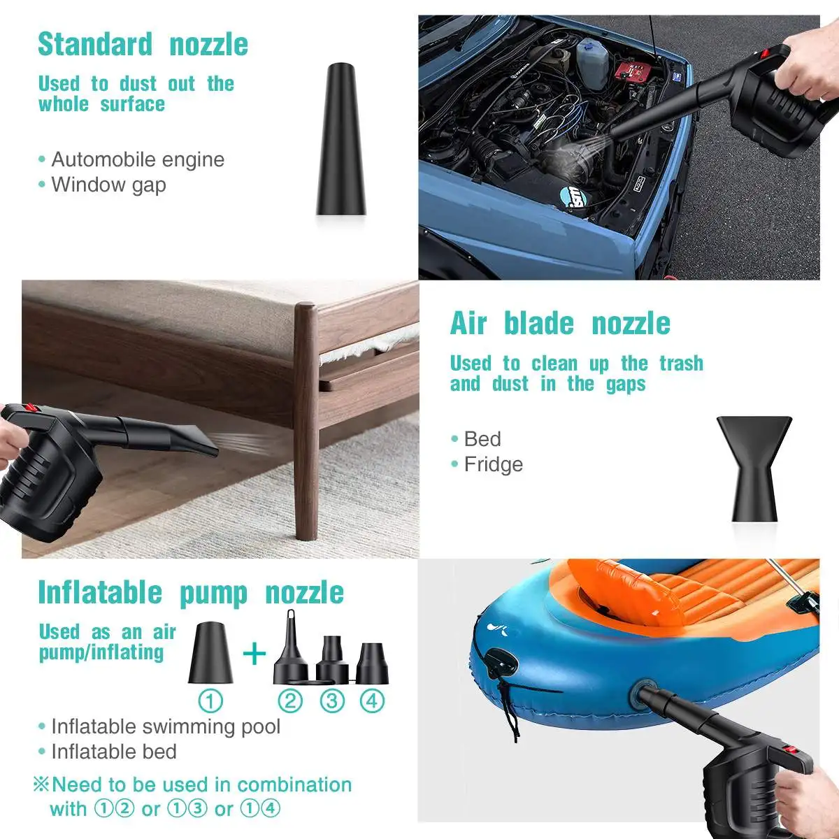 600W Compressed Air Duster Set 35m/s 2 Gears Blow Cordless Keyboard Vacuum Cleaner Electric Dust Blower for Laptop Sofa Car Tool