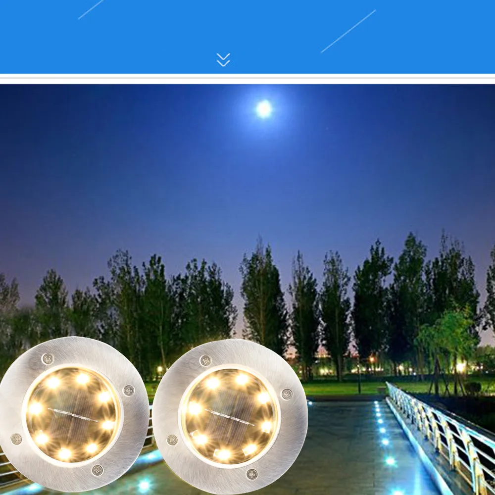 2pcs/lot LED Sensor Solar Powered Outdoor in-Ground Light Waterproof Disk Buried lamp Solar Garden Light for Pathway Patio Lawn