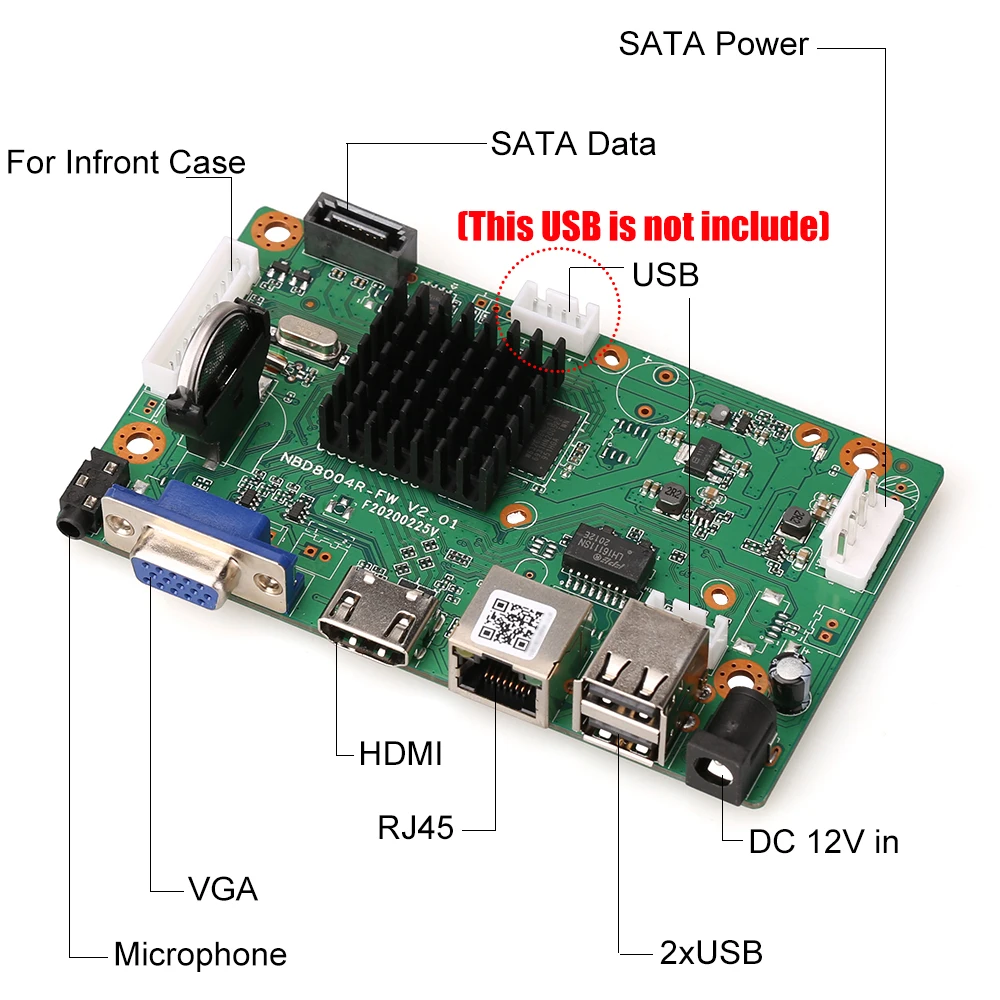 Сетевой видеорегистратор H265/H264 16 каналов * 5 Мп NVR 1 SATA кабель детектор движения P2P