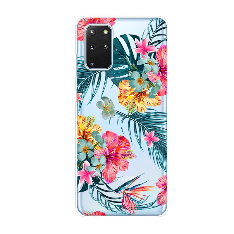 Чехол для Etui Samsung Galaxy S20 Plus Прозрачный Мягкий ТПУ силиконовый чехол с цветами Ultra S