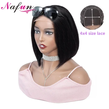 

NAFUN 4x4 Lace Closure Wig Human Hair Wigs Brazilian Bob Wig Remy Straight Bob Lace Wigs For Women Short Human Hair Wigs