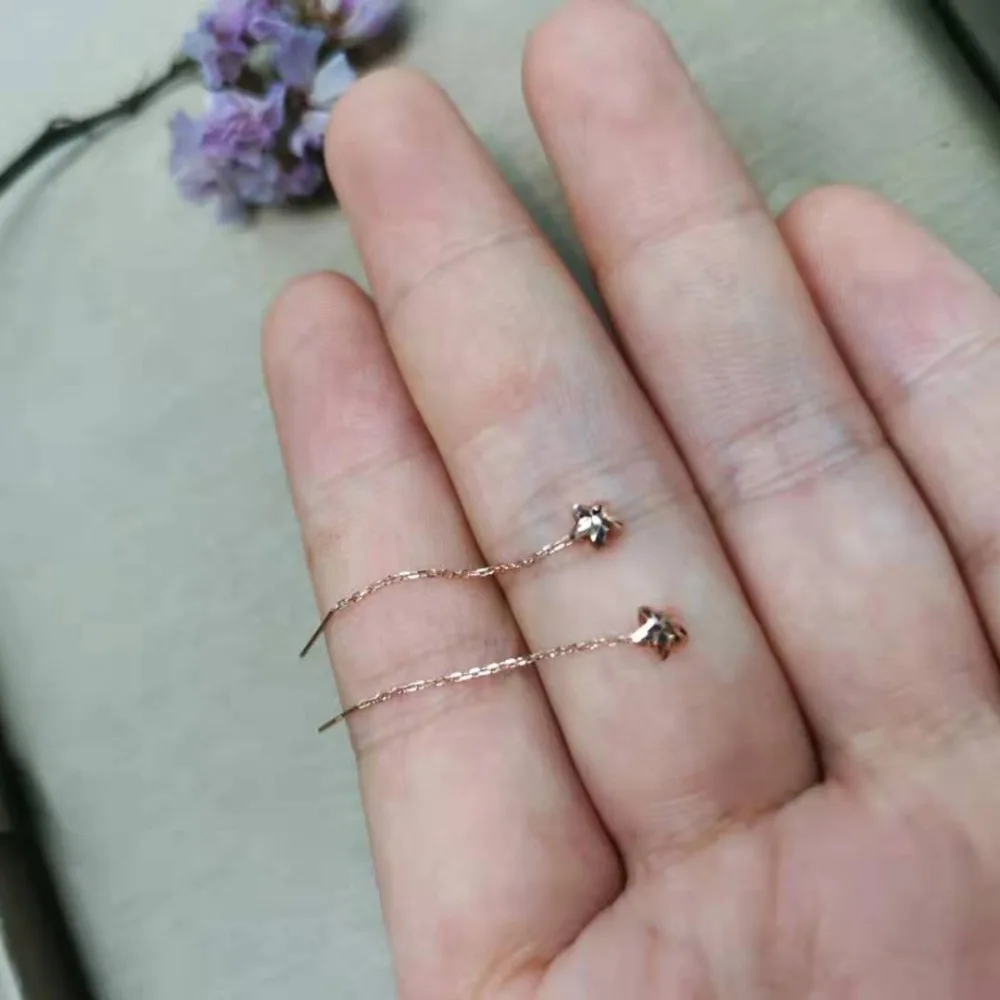 18K золотые серьги со звездами линии Бульоны d'oreilles Мода Стиль Красивый хорошо определенный сладкий для женщин подлинный уха нить золото