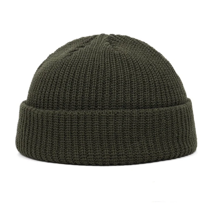 Вязаные шапки для женщин, Кепка с черепом, мужская вязаная шапка, зимняя, Ретро стиль, без полей, мешковатая Кепка с манжетами, рыбацкие шапочки, шапки для мужчин - Цвет: green