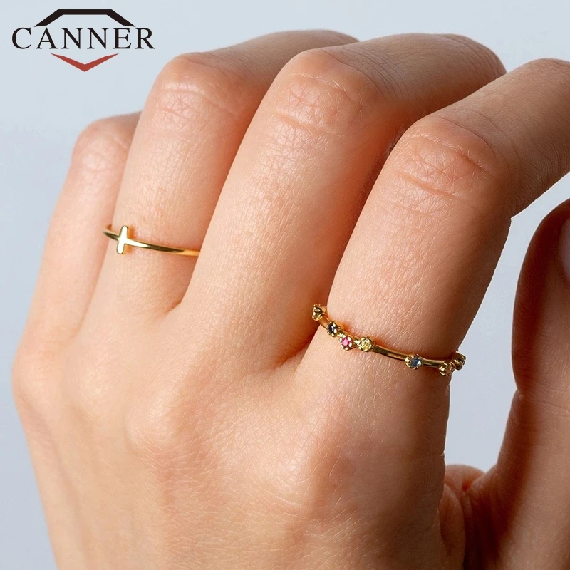 CANNER 925 Sterling Silver Rings for Women Cute Zircon Round Ring 925 Silver Wedding Fine Jewelry Minimalist Gift anillos