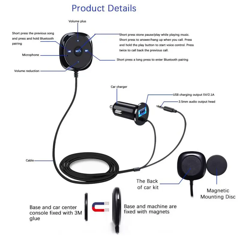 1 шт Hands Free Bluetooth приемник автомобильный комплект аудио музыкальный приемник адаптер USB зарядное устройство для смартфонов, планшетов