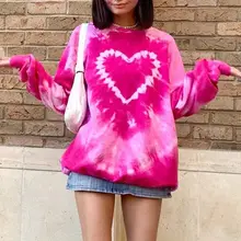 

Tie Dye Love Print Pullover Women Y2k O Neck Mid Length Sweatshirts 2021 New Fashion Indie Casual Long Sleeve Tops Spring Autumn