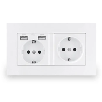 

New EU Standard USB Socket, Double Outlet,16A Power Panel AC110-250V 146mm Double Frame Wall USB Power Outlet EU Plug
