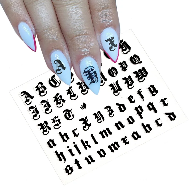 1 лист 5 цветов наклейки для дизайна ногтей 3D накладные ногти Готический шрифт слова персонажа наклейки для ногтей самодельные Украшения для ногтей