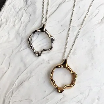 

1pc 100% Authentic 925 Sterling silver Gold /White Hollow Twisted Irregular geometric Pendant choker Necklace TLX1000