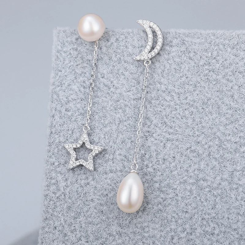 

Genuine Fine Jewelry 925 Sterling Silver Moon Earrings Luxury Pearl Earring For Women Anniversary Party Silver 925 Jewelry Gifts
