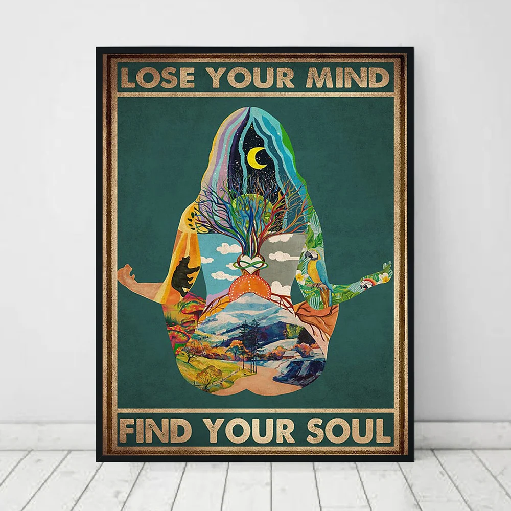 

Retro Yoga Posters and Prints Lose Your Mind Find Your Soul Canvas Painting Vintage Wall Pictures for Living Room Home Decor