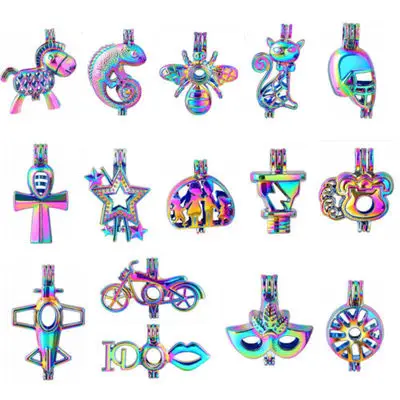 

Vintage Colorful Lip Phone Hat Family Swan Beads Cage Pendant Trendy Alloy Essential Oil Diffuser Gift Jewelry For Unisex 1pcs