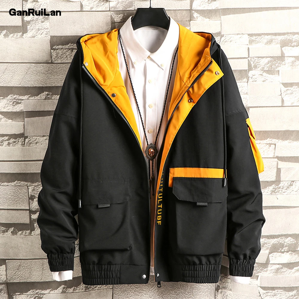 

2020 Hooded Jackets Men Patchwork Color Block Pullover Jacket Fashion Tracksuit Coat Men Hip Hop Streetwear Jacket Men JK19082