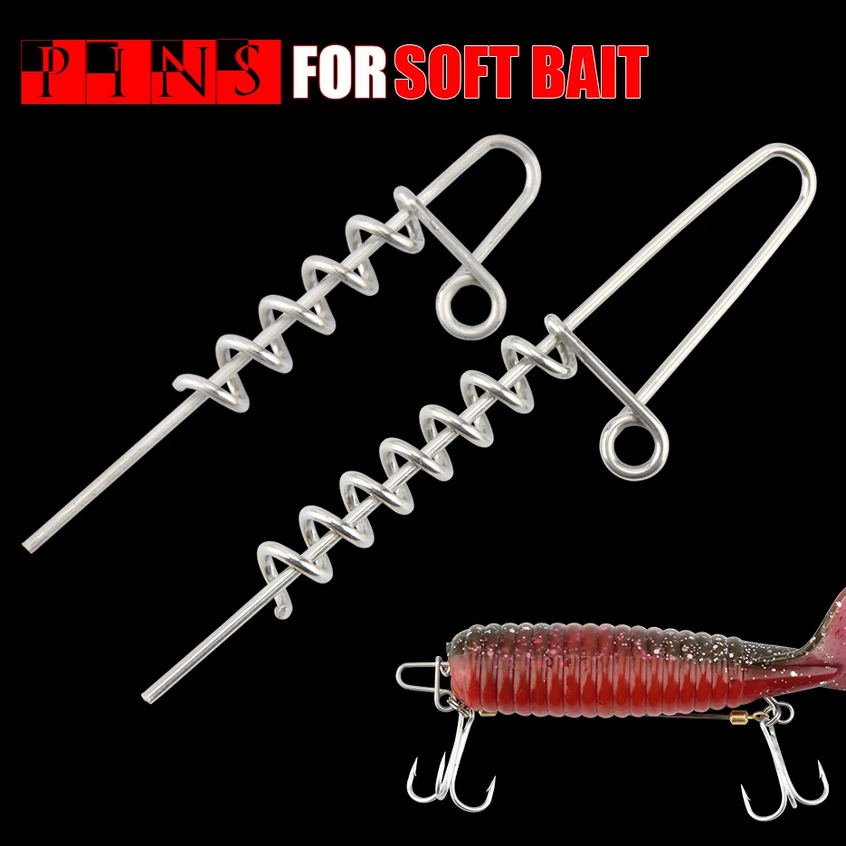 RoseWood 20pcs/lot Soft Fishing Bait Connector Worms Lure Spring Lock Pins  To Fixed Latch Needle Soft Fishing Lures Accessories