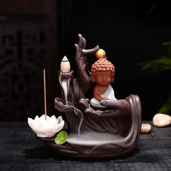 

Samll Baddha Backflow Incense Burner Buddha Hand Smoke Waterfall Incense Stick Holder Purple Sand Ceramic Censer Decor Buddha