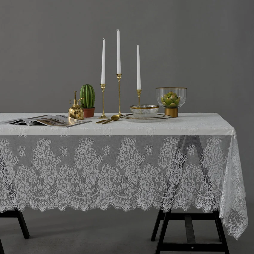 Кружева цветок настольная дорожка скатерти покрытие Декор Свадебный письменный стол обеденный стол банкет вечерние фотографии ткань адиабатическая - Цвет: White