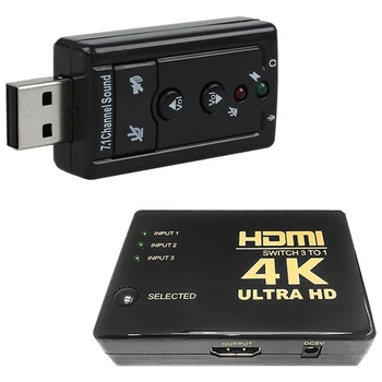 

Black Sound Card 7.1 External USB 2.0 o Adapter Drivers CD & 1080P HDMI Video Switcher 4Kx2K HDMI Splitter