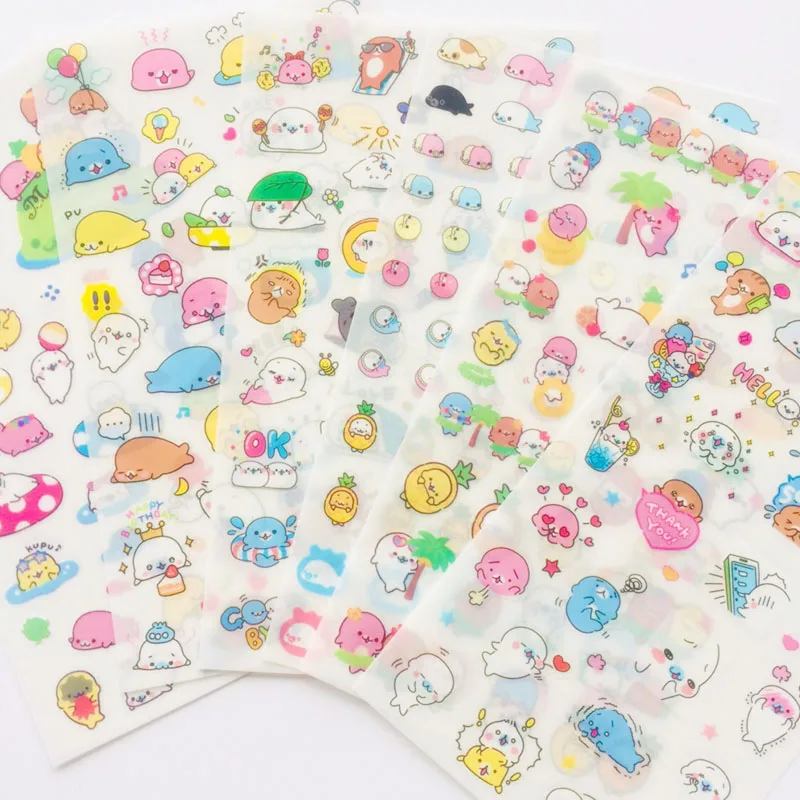 6 листов Kawaii милые морские льва выдры клейкие наклейки для ноутбука декоративные