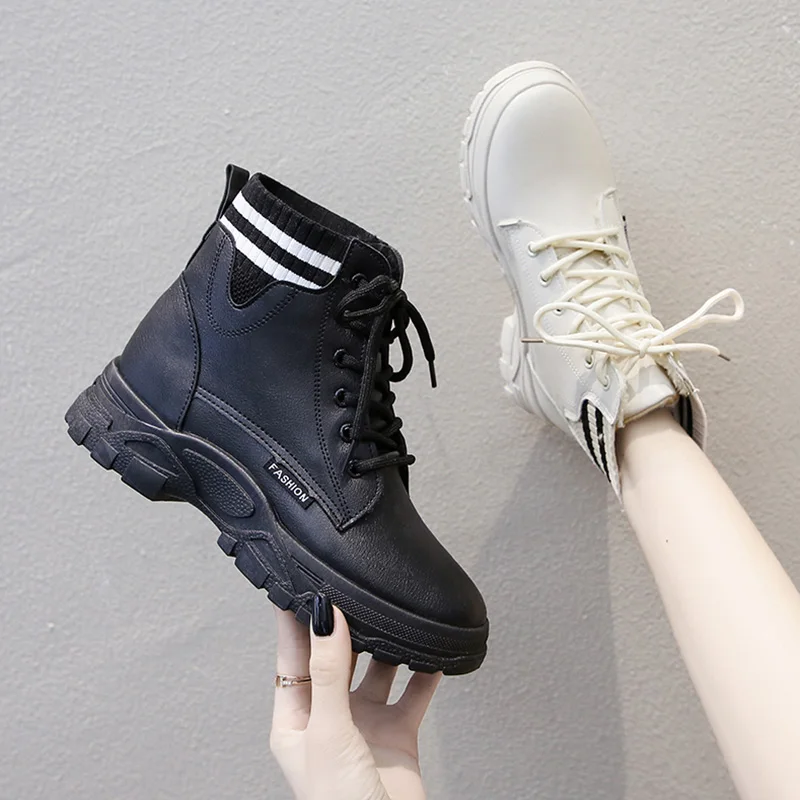 Rock Shoes Woman Low Heels booties White Mid-Calf Boots Round Toe Boots-women Booties Ladies Lace Up Luxury Designer Martins Sho