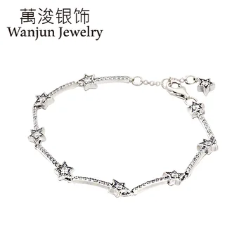 

Wanjun 100%925 Sterling Bright Five-pointed Star Bracelets GIRL'S Gift Charm