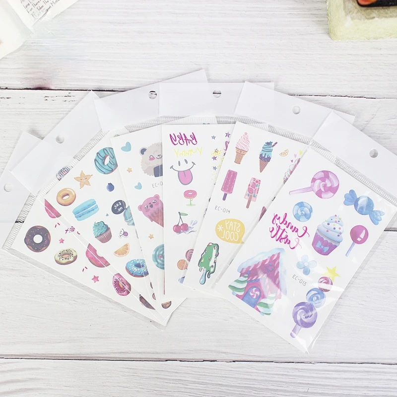 8PCS New Children Summer Dessert Birthday Tattoo Sticker Ice Cream Cake Waterproof and Sweatproof Temporary Tattoo Sticker