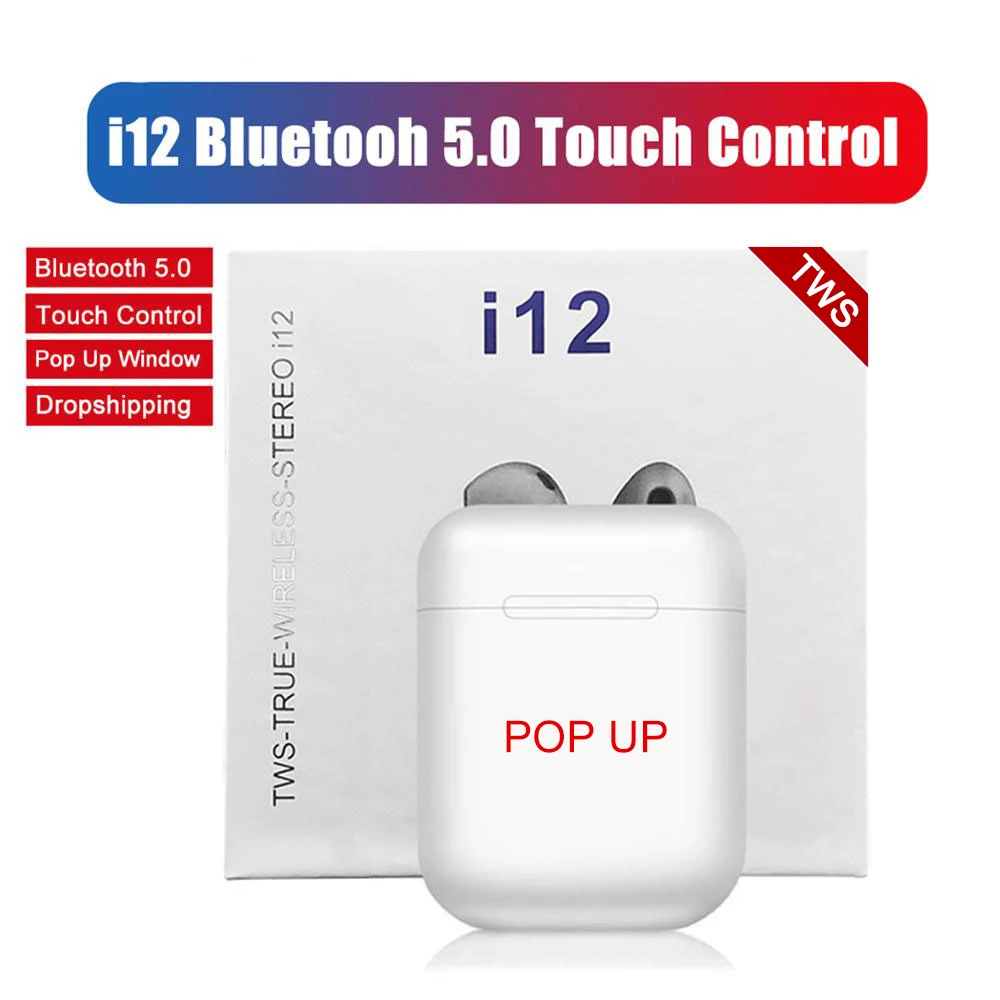 

TWS Wireless Earphones i12 Pop Up 5.0 Bluetooth Earbuds Touch Key Mini Headphones For iPhone PK i20 i30 i60 i80 tws Earpieces