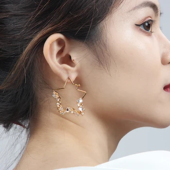 

Real 925 Sterling Silver Irregular Star Drop Earrings for Women Geometric Statement Dangle Ear Jewelry with Cubic Zircon Brincos