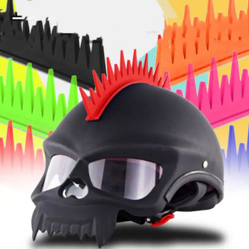 Motorcycle Biker Helmet Sticker Mohawk Spike Strip Stick On Black Blue