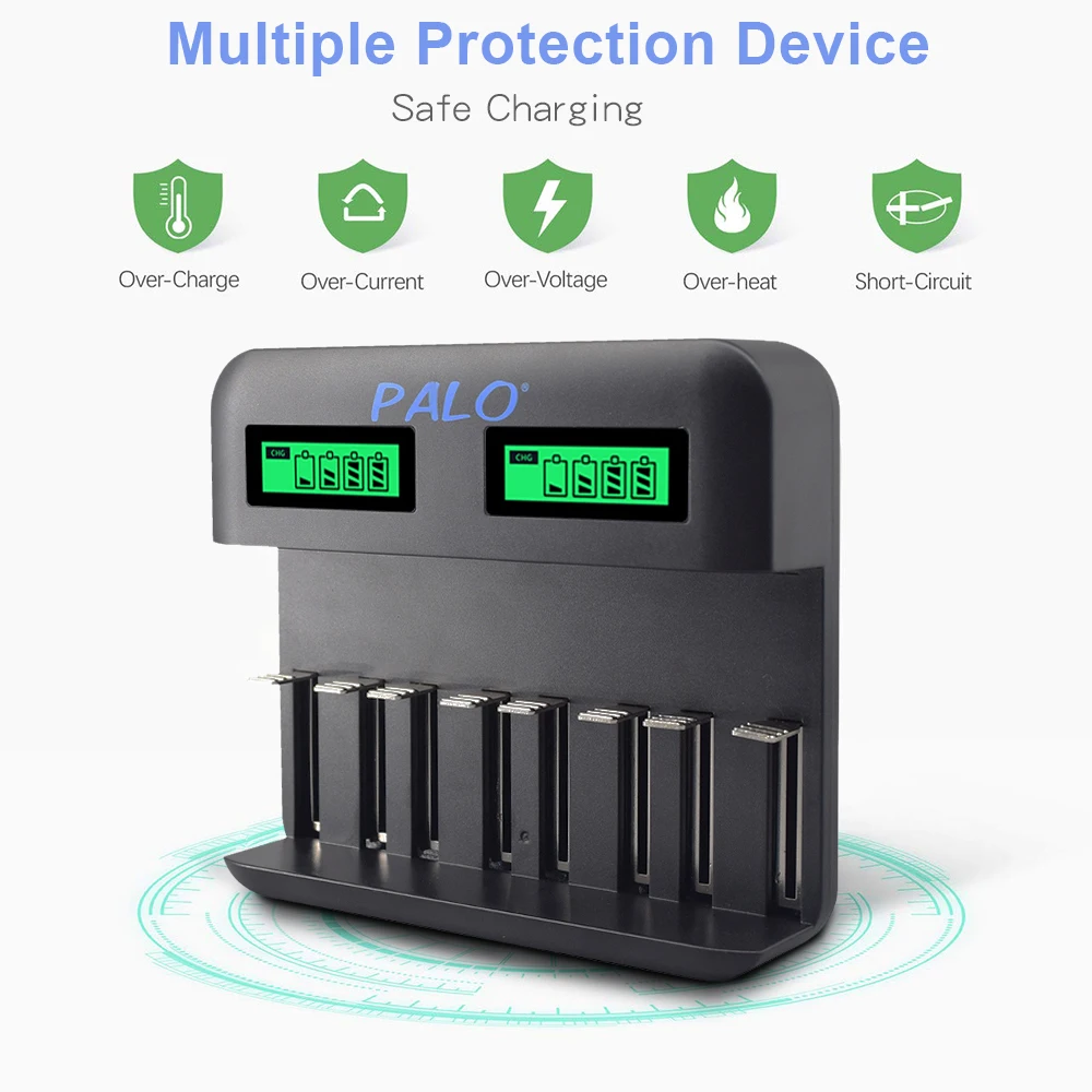 Palo USB Smart LCD Charger for Rechargeable Battery AA AAA SC C D Size 1.2V+16pcs AA Battery+16pcs AAA Battery for toys camera