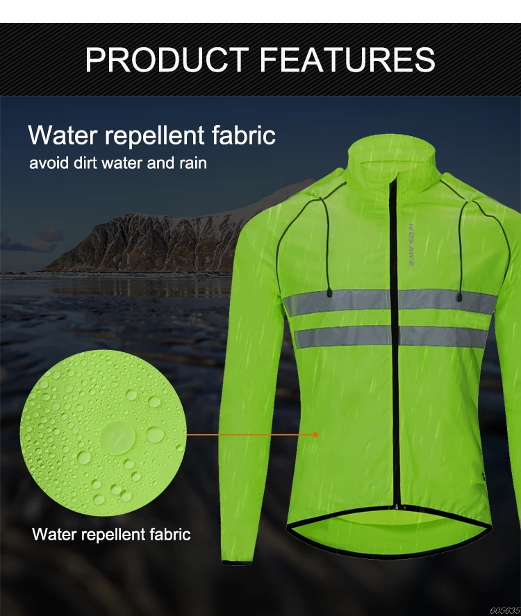 WOSAWE Windproof Cycling Jackets Hooded Men Riding Waterproof Cycle Clothing Bike Long Sleeve Jerseys Reflective Vest Wind Coat