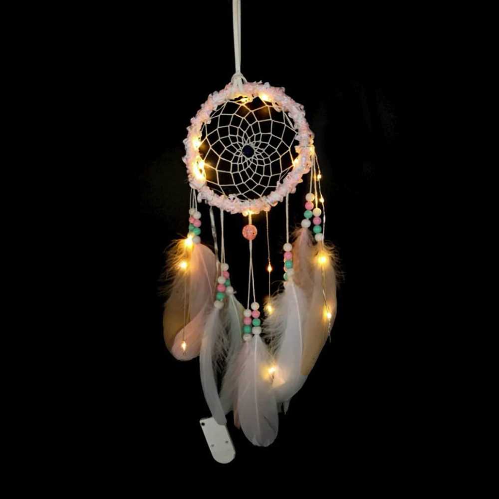 Dreamcatcher Dromenvanger Hanging Wind Chimes White Feather Gift Night Light Wedding Decoration