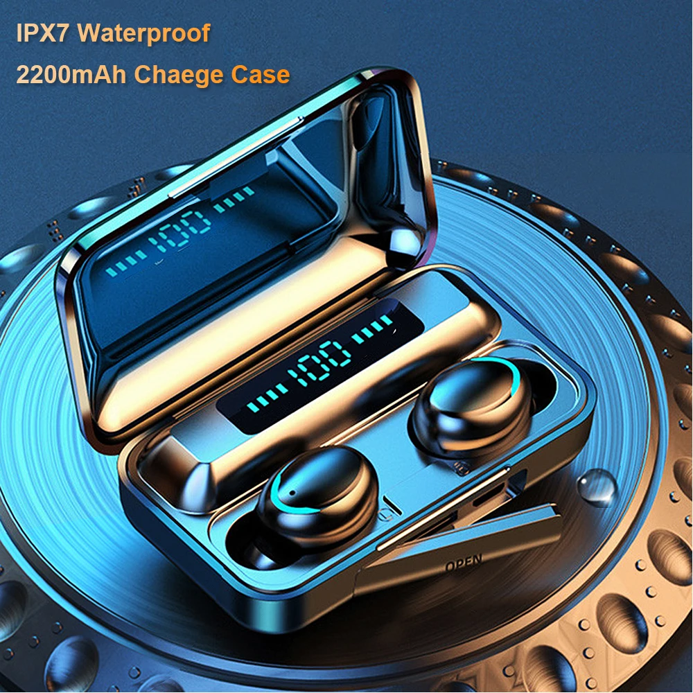 TWS Bluetooth 5 0 Earphones 9D Stereo Waterproof Wireless Headphone 2200mAh Charging Case Sports Headset Earbuds With Microphone