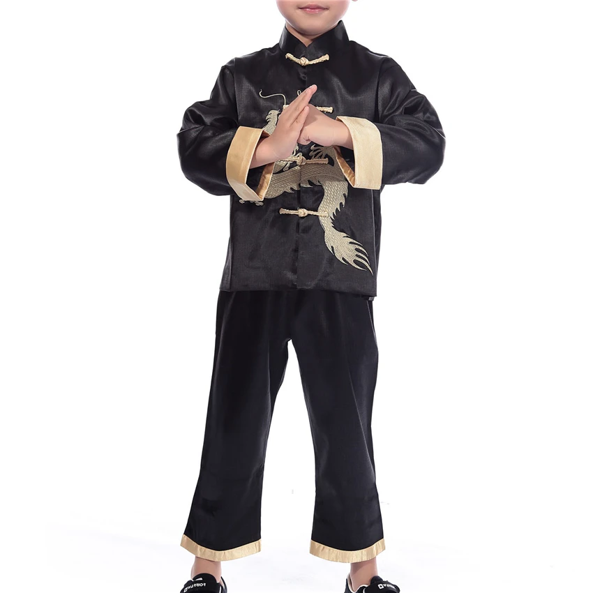 Skup Kdis kostium kurtka w stylu chińskim spodnie garnitur Kung Fu jednolite nowy rok Hanfu mężczyźni festiwal stroje dzieci tradycyjne ubrania