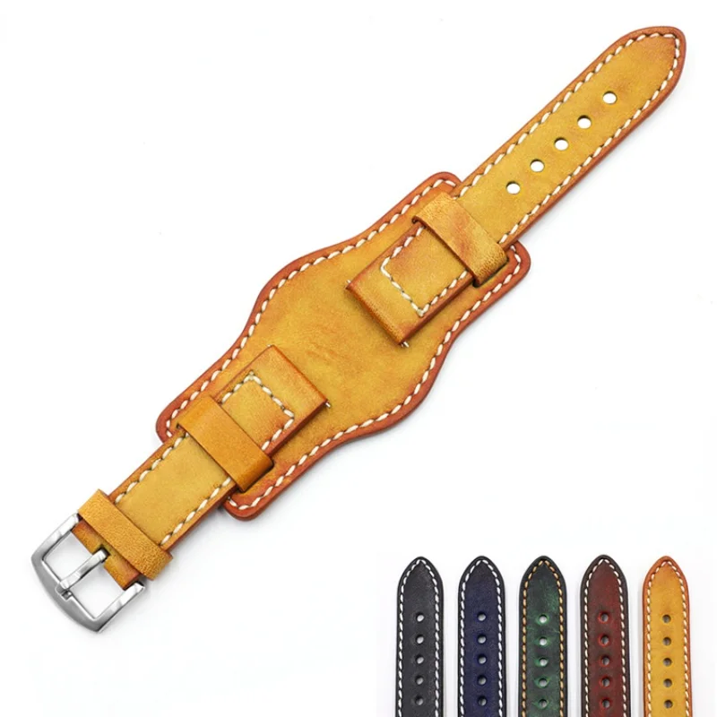Cinturino Per Orologio In Pelle Vintage Fatto A Mano Vassoio Per Allergia In Metallo Cinturino Per Orologio Bund 20 22 24Mm Per Orologi Rolex/Omega/Ti