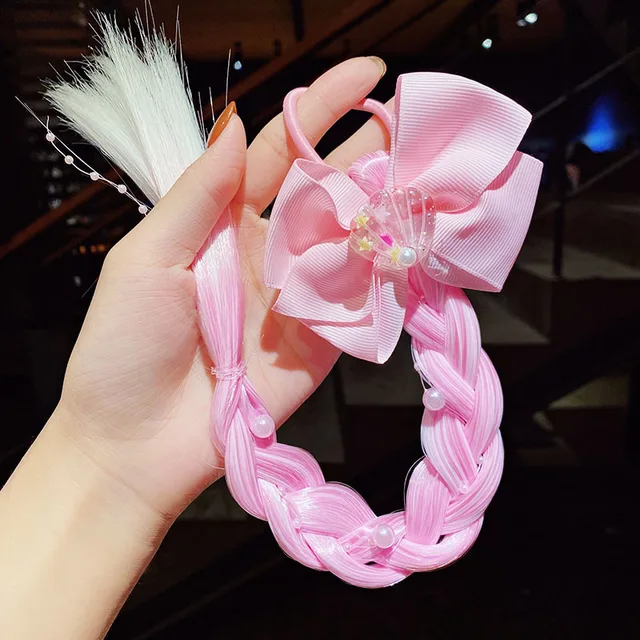 2021 New Girls Cute Cartoon Bow Butterfly Colorful Braid Headband Kids Ponytail Holder Rubber Bands Fashion Hair Accessories 31