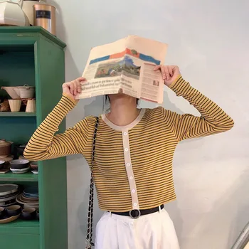 

Women Cardigans Sweaters Striped Patchwork Button O-Neck Autumn Winter Coat Fashion Slim Ladies Knitted Korean Sweater