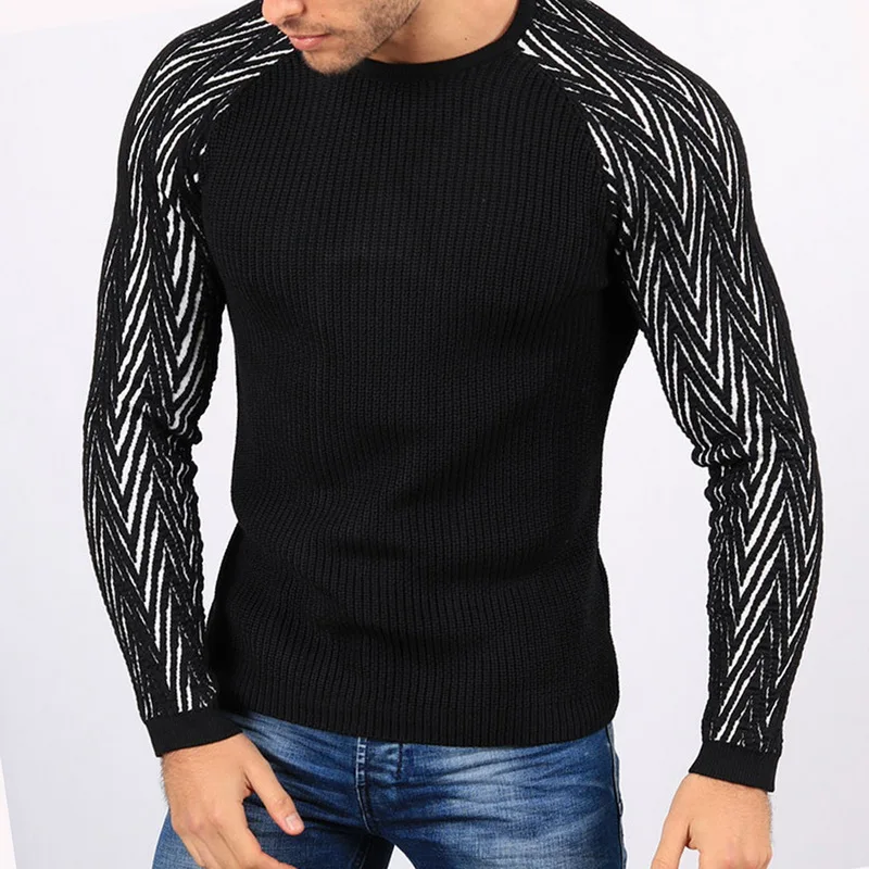 

Knitted Sweaters Autumn Clothes Casual Tricot Tops Slim Fashion Patchwork Men Soft Pullovers Sweater Homme O Neck Pull Knitwear