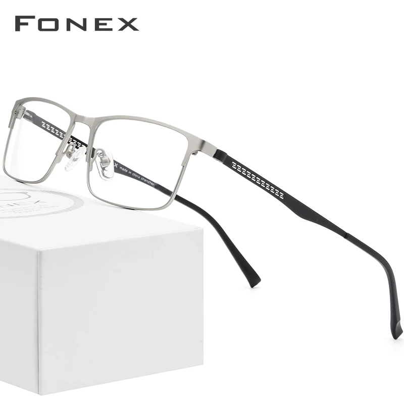 Оптические очки из FONEX сплава,, квадратные очки для близорукости по рецепту, оправа для мужчин, мужские металлические полностью корейские очки, очки 9287 - Цвет оправы: Серебристый