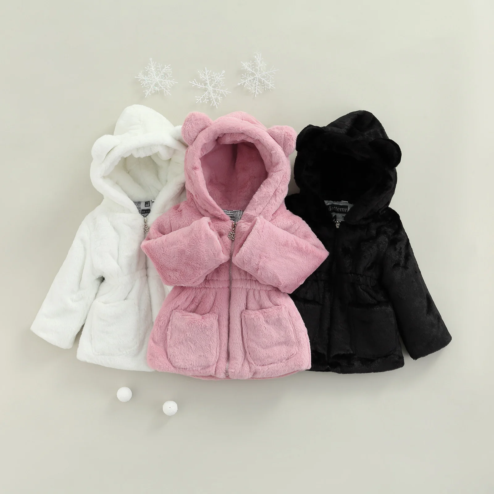3 Colors Toddler Girls Winter Warm Hoodie Coats Kids Fleeces Hooded