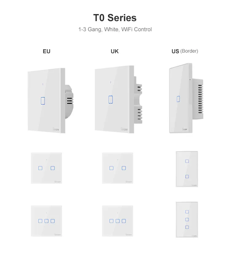 Sonoff T1 EU UK T2 US Wifi настенный светильник сенсорный выключатель 1 2 3 банда умный дом беспроводной 433/RF/APP умный переключатель работает с Alexa Google