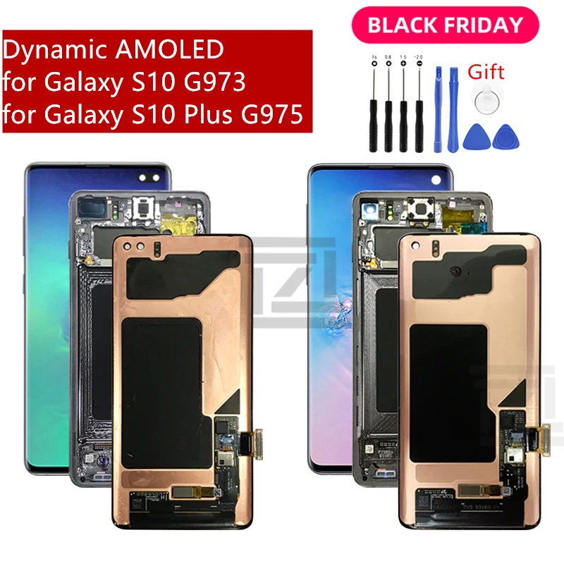 Для samsung Galaxy S10 lcd G973 S10 Plus G975 кодирующий преобразователь сенсорного экрана в сборе с рамкой