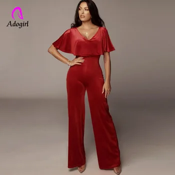 

Off Shoulder Women Flannel French V-neck Elegant Slim Jumpsuit 2020 Office Lady High Street Soft Ruffles Bodysuit/playsuit Mujer