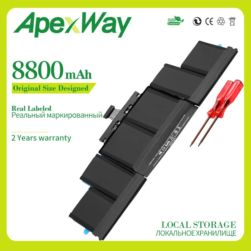 ApexWay 8800 мАч A1494 Новая батарея для ноутбука Apple Macbook Pro 15 &quotA1398 retina Late 2013 Mid 2014 только