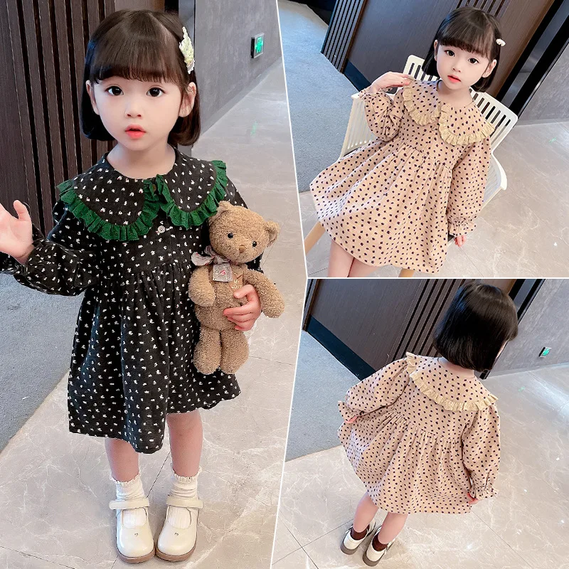 

Baby Girl Cute Costume 2022 Spring New Children Cotton Clothing Girls Birthday Peter Pan Collar Princess Dresses Kids Clothes 6Y