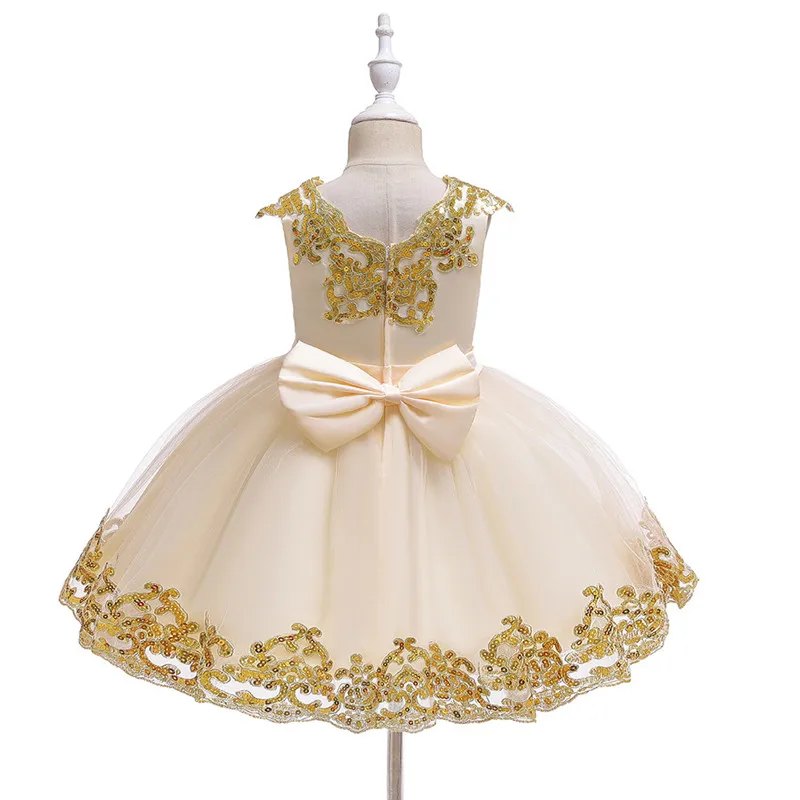 Платье принцессы с блестками и бантом; Рождественский костюм для маленьких девочек; праздничное платье с цветочным узором для девочек; детское торжественное свадебное платье