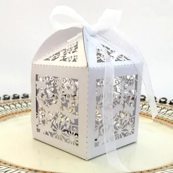 

50pc European Style Hot Sale Wedding Candy Bag Laser Hollow Chocolate Packaging Box Valentine's Day Blue Paper Box Flower Box 5